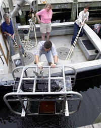 Flow cytobot being tested off coastal vessel Mytilus. 