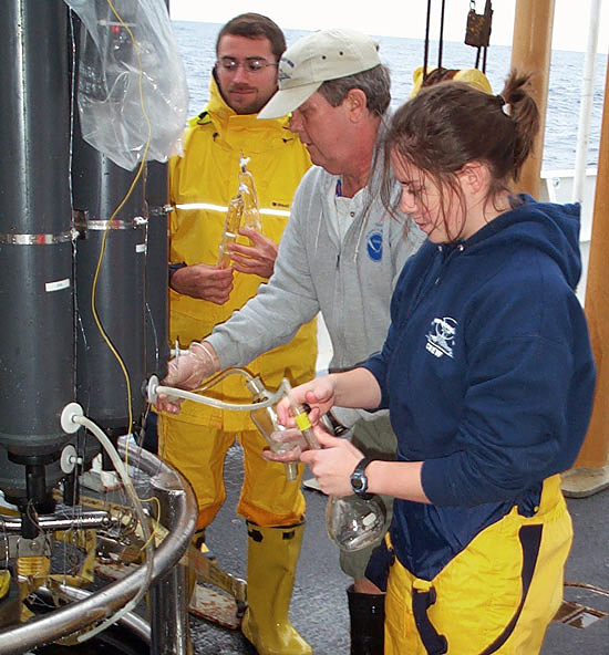 In the chilly South Atlantic aboard the NOAA ship Ronald H. Brown, WHOI graduate student Naomi Levine and colleagues worked around the clock for weeks.