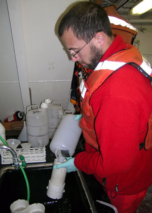  Mike Brosnahan pours water samples