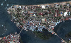 Satellite images reveal the shore of Banda Aceh, Indonesia, on June 23, 2004.