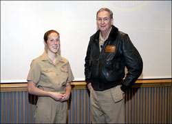 Ensign Allison Berg chats with Rear Admiral Steven Tomaszeski