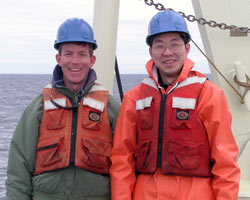 McGillicuddy and He posing after the successful deployment of drifters