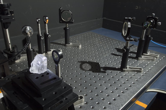 Lens and lasers set up in the laboratory