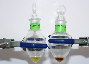 Flasks with colored fluid
