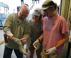Tim Shank and Stace Beaulieu examine a tube worm