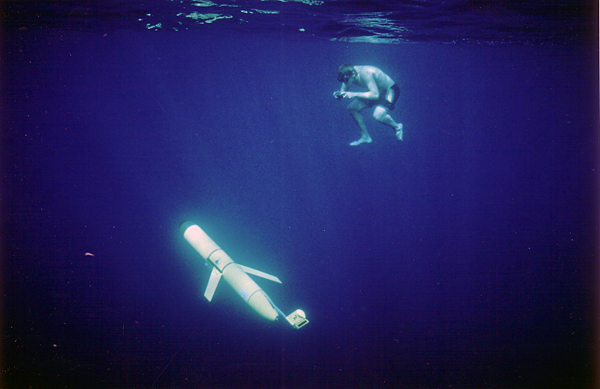 David Sutherland in the water with a thermal glider during a test