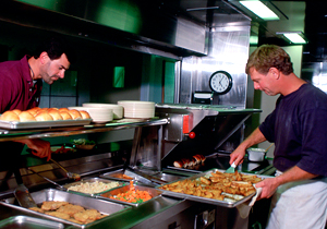 men in mess hall of R/V