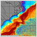 A satellite image showing a sharp thermal front over the continental shelf near Cape Hatteras.