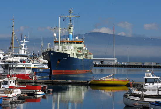 The Knorr at dock in Reykjavik harbor just before starting cruise KN189-04.
