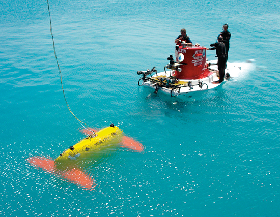 new Sentry autonomous underwater vehicle meets the submersible Alvin