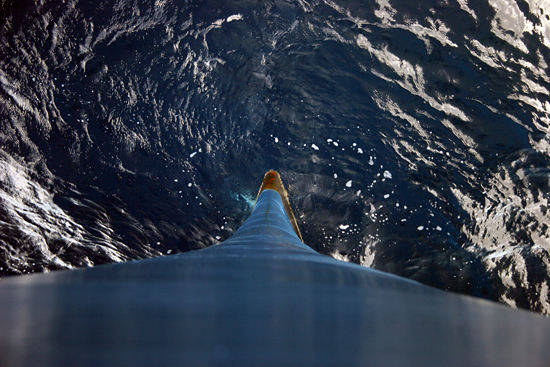 View down the bow of R/V Atlantis.