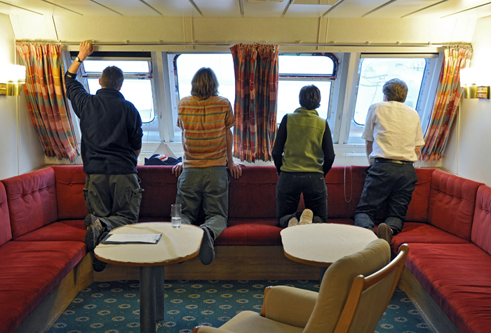 Researchers sightseeing in Antarctica