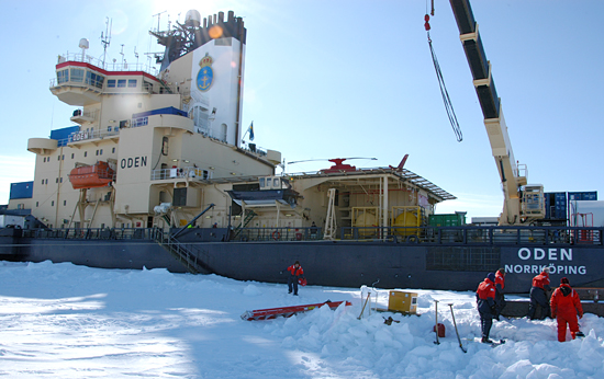 Working on ice just off the ship Oden.