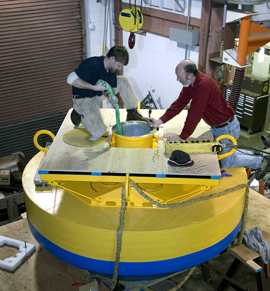 GumbyMoor buoy is being built in the shop by Michael McCarthy and Neil McPhee