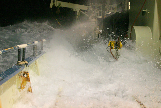 Wave washover onto R/V Knorr
