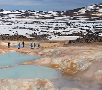 MIT/WHOI graduate students explore hot springs in Iceland in 2006