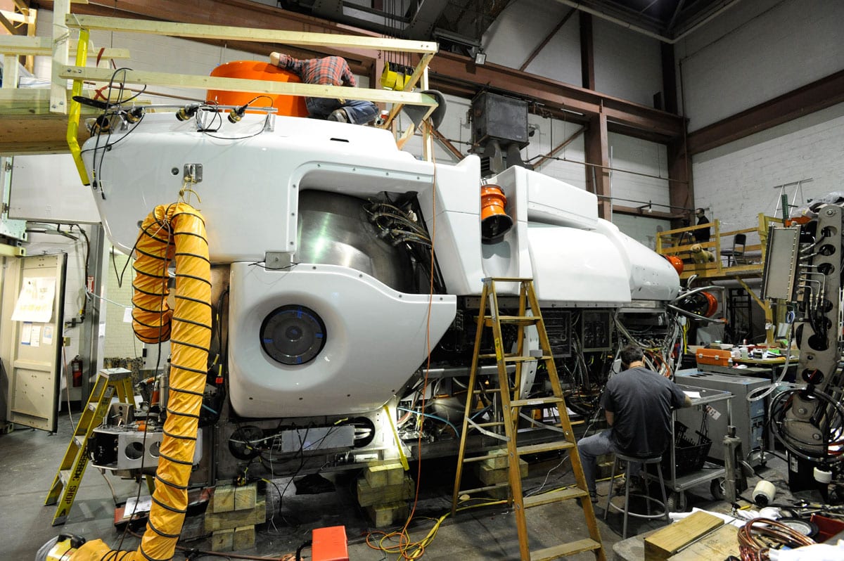 2012: Assembly of upgraded submersible (Woods Hole Oceanographic Institution)