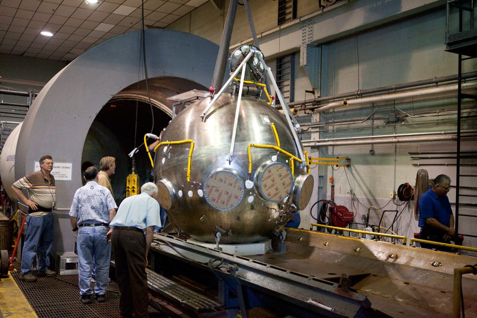 Pressure testing new personnel sphere in Annapolis, MD (Woods Hole Oceanographic Institution)