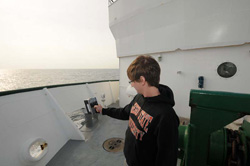 Jarvis Caffrey from Oregon State University makes his daily assessment of our effective dose on the ship. So far, weÂve received less radiation than we would have on land, primarily due to the lack of such naturally occurring sources as radon out here.