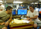 Chief Scientist, Rich Camilli, a WHOI environmental engineer, and co-principal investigator Chris Reddy, a WHOI marine chemist and oil spill expert, aboard the research vessel Endeavor in June 2010 in the Gulf of Mexico.