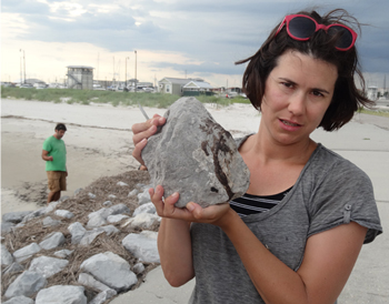 Helen White with oiled rock