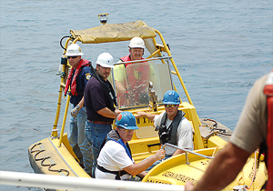 Reddy, Camilli, and Sylva returning to Endeavor after overnight mission to sample material from wellhead