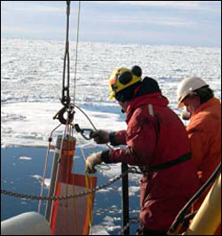 Doug Sieberg hauling in the ADCP