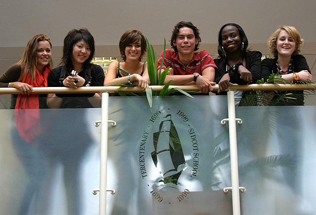 Students on railing