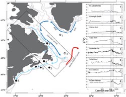 Map of fresh water flow into Hudson Strait and around Grand Banks
