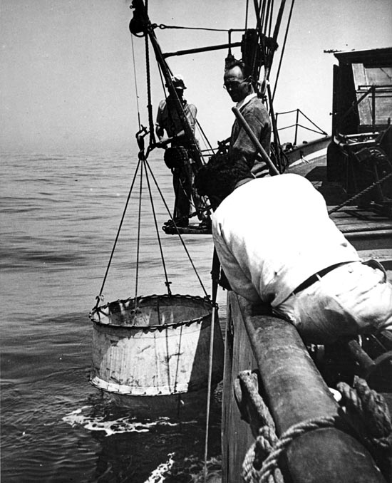 Large plankton net goes over the ship's side