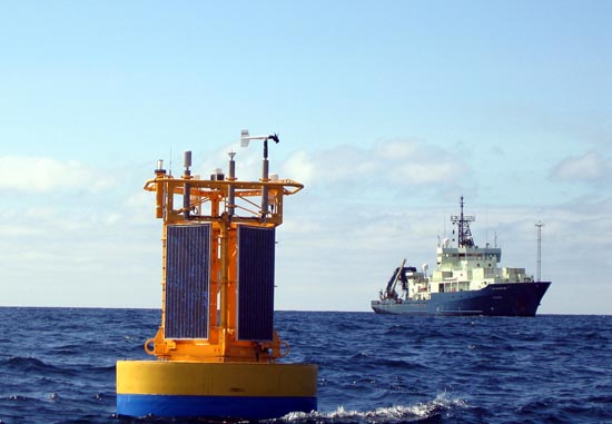 The Nootka buoy sits in the water above ocean-bottom sensors