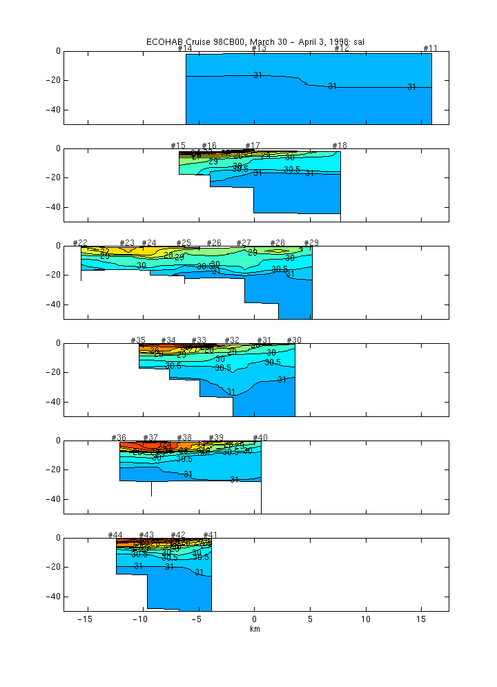 salinity contour plot for each section