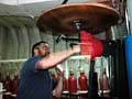 Dan pounding the speed bag