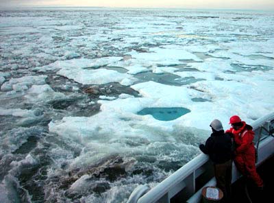 Short blasts from the ship’s propellers were used to clear the ice temporarily