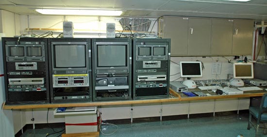 Duplication station in the Main Lab. (Photo by John Dyke, Woods Hole Oceanographic Institution)