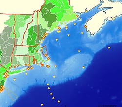 New England watersheds and ocean observing efforts. Created by Roger Goldsmith, WHOI