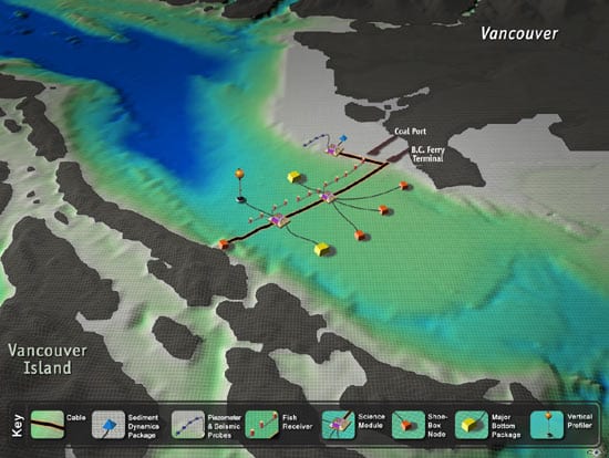 The University of Victoria (Canada) is leading an effort to develop a shallow-water undersea observatory. The Victoria Experimental Network Under the Sea is being built in the Strait of Georgia between Victoria and Vancouver. (Courtesy of the NEPTUNE Project)