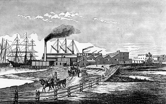 The Pacific Guano Company manufactured fertilizer on Penzance Point in the late nineteenth century. (Woods Hole Oceanographic Institution)