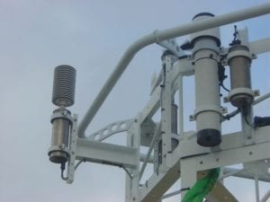 Precipitation sensor (right) and Humidity sensor (left). (Photo by Theresa Smith, Woods Hole Oceanographic Institution)