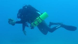 WHOI Diver Ed O'Brien on the site of a Greek Shipwreck off Crete, 2011.