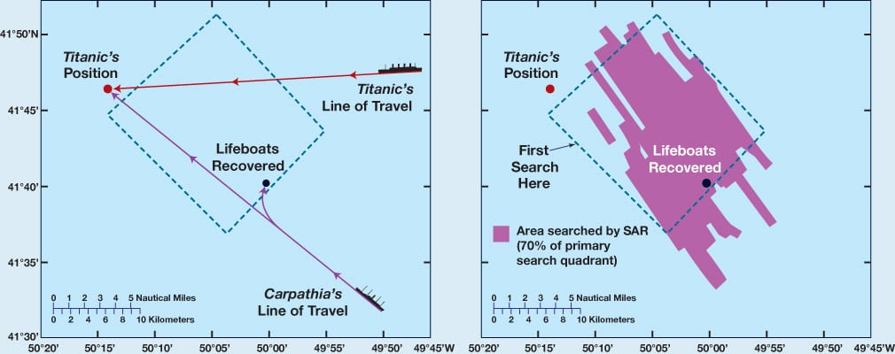 The search area is bisected from northeast to southwest by a submarine valley with many tributaries called Titanic Canyon