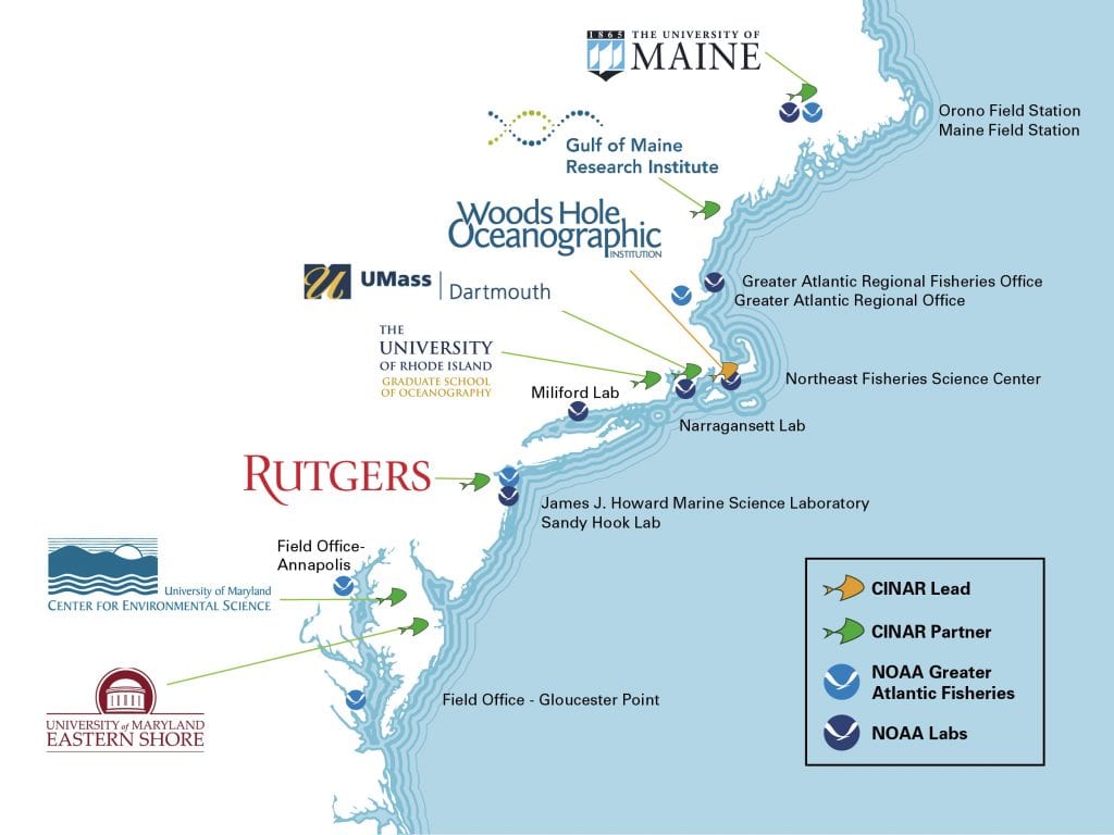 WHOI will host the Cooperative Institute for the North Atlantic Region working with the partner organizations (above).
