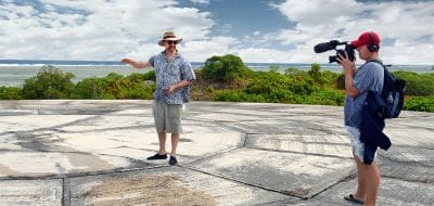 WHOI geochemist Ken Buesseler discusses marine radioactivity monitoring in the Marshall Islands atop Runit Dome
