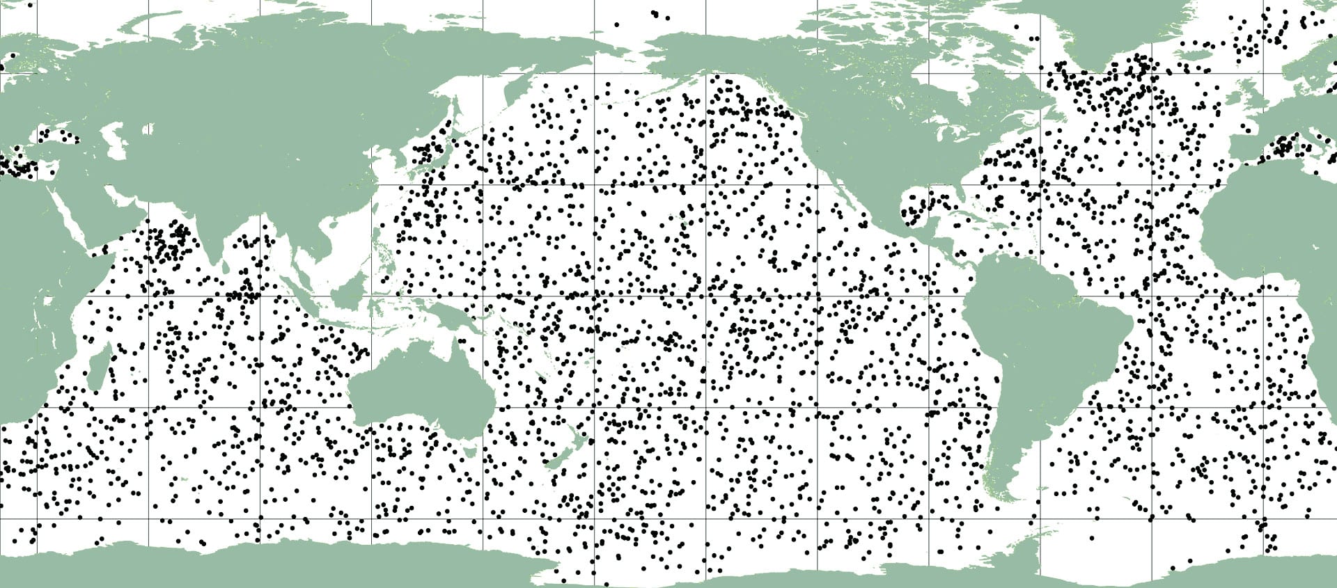 World map showing locations of Argo floats