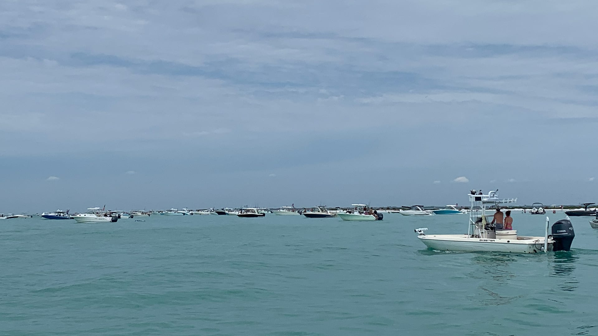 Recreational boats gather by Passage Key at the mouth of Sarasota Bay in Florida, a now common scene on weekends during the pandemic. (Photo courtesy of Randall Wells)