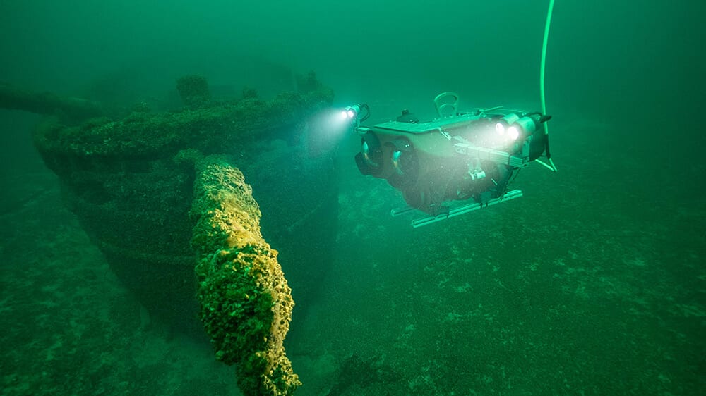 ROV inspects a shipwreck in the Stellwagen Bank Marine Sanctuary