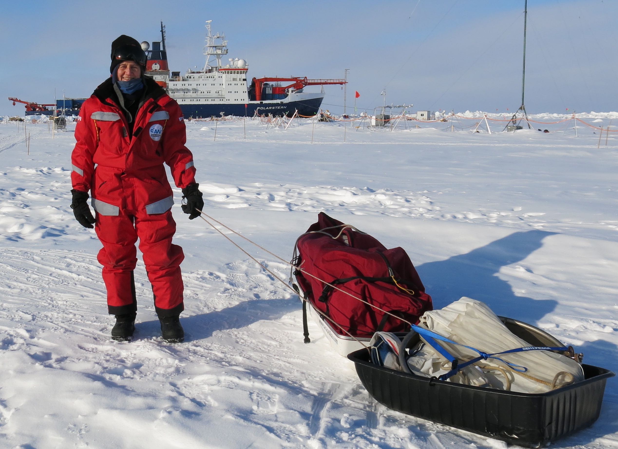 WHOI's Carin Ashjian at work at the ice camp near the ship (Photo by Serdar Sakinan, © Woods Hole Oceanographic Institution)  