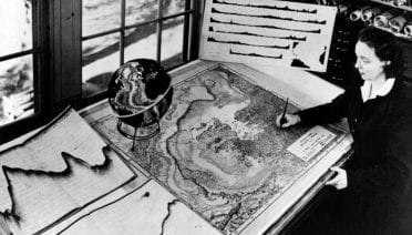 Marie Tharp at her drafting table in Lamont Hall