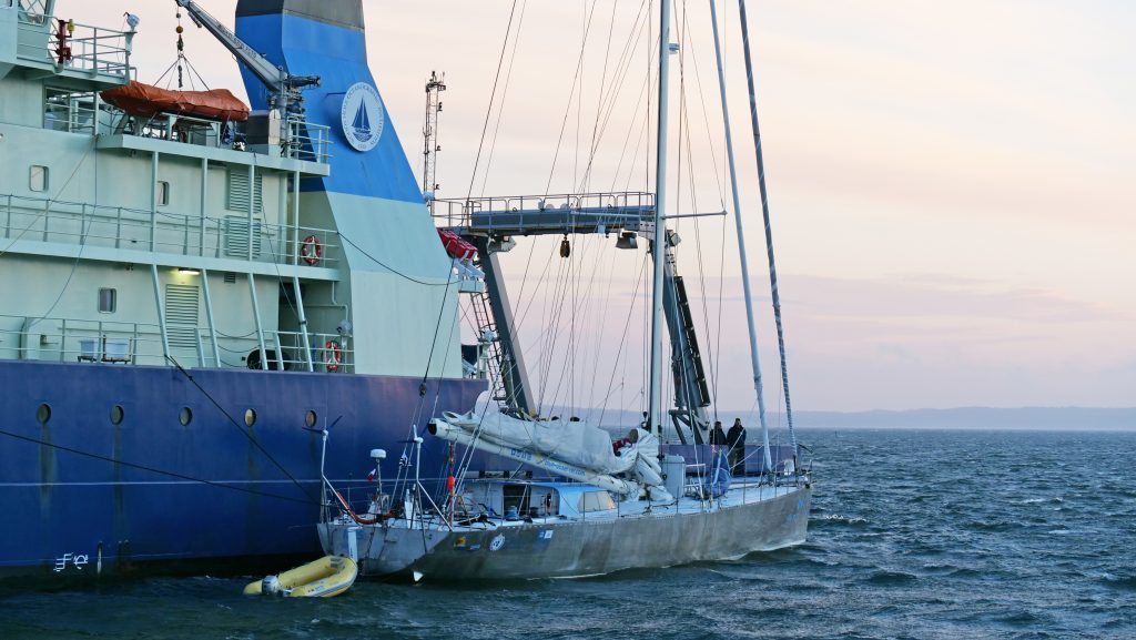The 82-foot-long S/V Iris arrived at the Woods Hole Oceanographic Institution dock after a three week journey across the Atlantic, and moored next to WHOI’s R/V Armstrong.  The Iris departed Woods Hole on December 14 and will spend the next two months deploying approximately 78 Argo floats in the South Atlantic, before finishing its epic voyage back in Brest, France. © Woods Hole Oceanographic Institution 