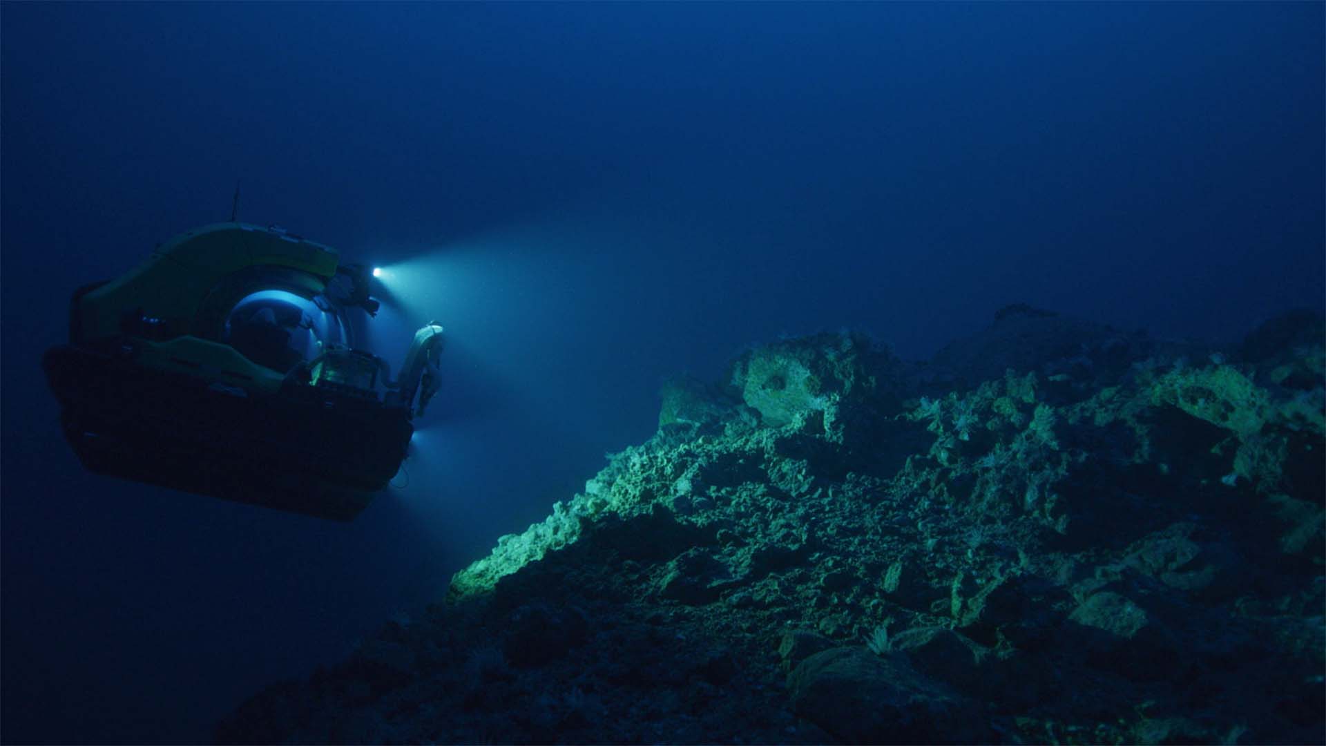  During a 2017 expedition, WHOI geologist Frieder Klein explored the geology of St. Peter and St. Paul Archipelagoes along the St. Paul Fracture Zone. Alvin will allow much greater exploration of the seafloor in this seismically-active region. (Photo courtesy of OceanX Media ©Woods Hole Oceanographic Institution)